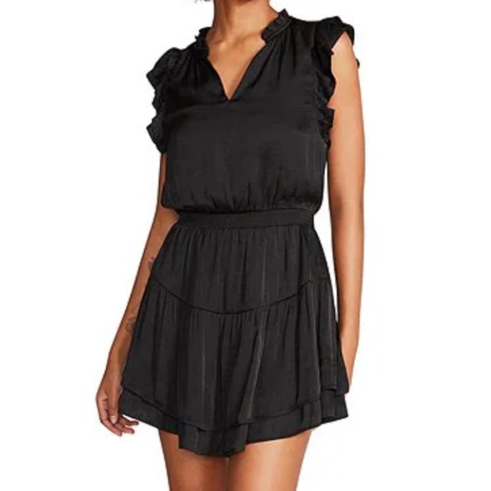 Steve Madden Prairie Dreams Satin V-Neck Ruffle Cap Sleeve Mini Blouson Dress S